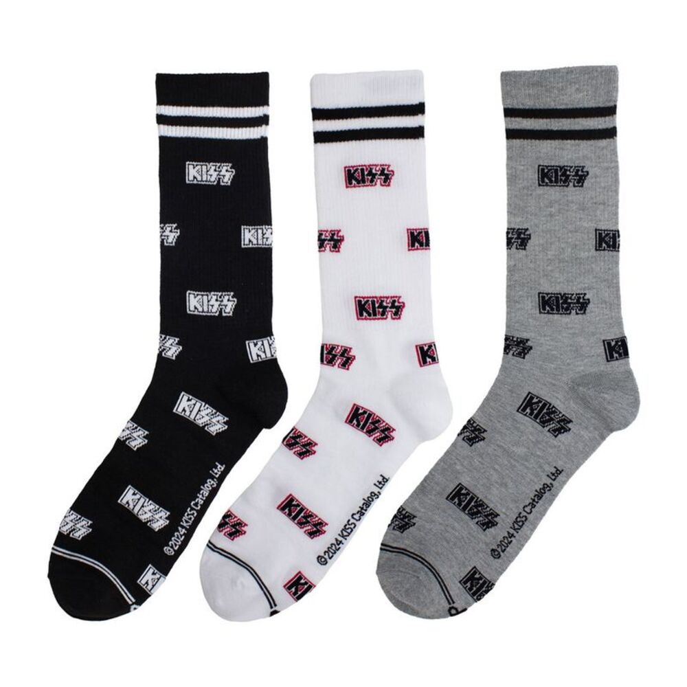 Kiss Unisex Adult Logos Crew Socks (Pack of 3) / Gray/Black/White